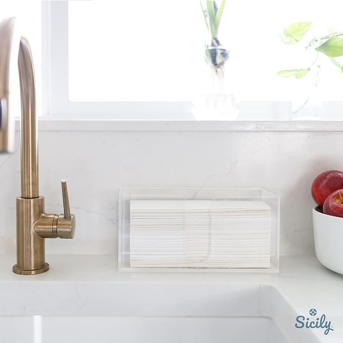 Acrylic Paper Towel Holder (5mm Acrylic) Paper Towel Dispenser Countertop-Bathroom, Kitchen (10.75”W x 4.125”D x 5”H) Napkin Holder-Tri-fold Disposable Napkins Home, Restaurant