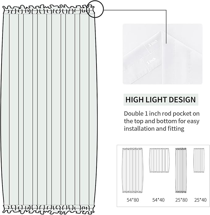 DWCN French Door Curtains – Rod Pocket Thermal Curtain for Doors with Glass Window, Kitchen and Patio Doors for Privacy, 25 X 80 Inches Long, 1 Curtain Panel with Tieback, Pure White