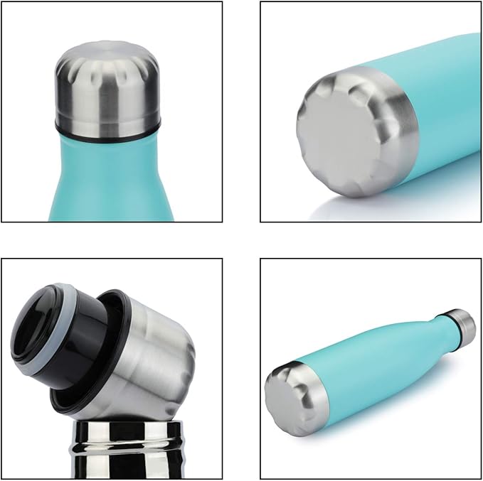 MEWAY 17oz Sport Water Bottle 4 Pack Vacuum Insulated Stainless Steel Leak-Proof Double Wall Cola Shape Water Bottle,Keep Drinks Hot & Cold(Light Blue,4 Pack)