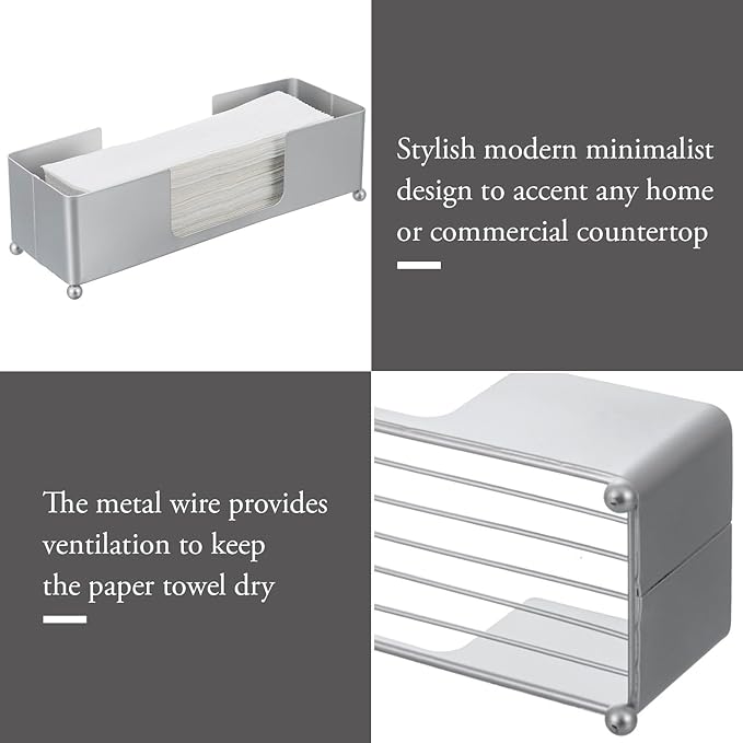 MyGift Metal Tabletop Folded Hand Towel Holder, Modern Silver Tone Commercial Countertop Tissue Dispenser Tray for Trifold, C-Fold and Z-Fold Towels, Set of 2