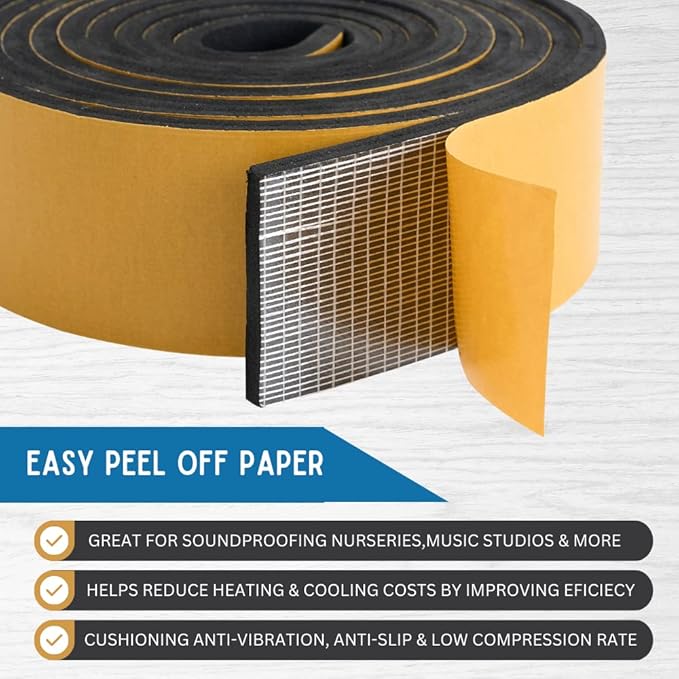 High Density Foam Weather Stripping Door Seal Strip Insulation Tape Roll for Insulating Door Frame, Window, Air Conditioner | Self Adhesive Sealing Weatherstrip (3 in x 1/16 in x 10 Ft, Black)
