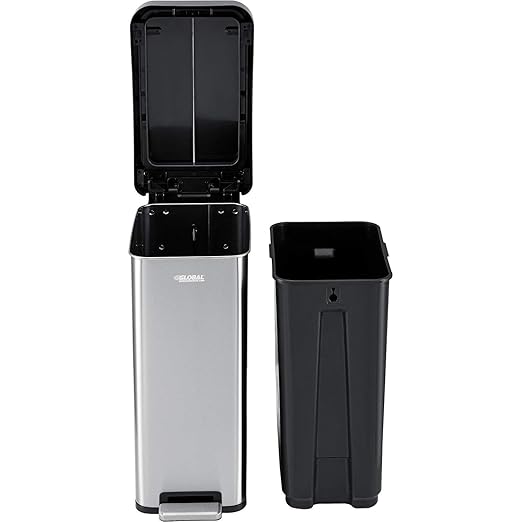 Global Industrial 12 Gallon Stainless Steel Slim Trash Can, Rectangular Butterfly Step-On
