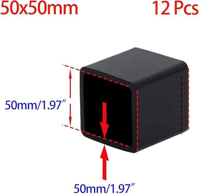 12 Pcs Black Square Anti-Slip Rubber Leg Tips Chair Leg Caps Furniture Floor Protectors Chair Table Bar Stool Leg Covers Furniture Leg Cube Feet 1.97 Inch x 1.97 Inch (50 x 50mm)