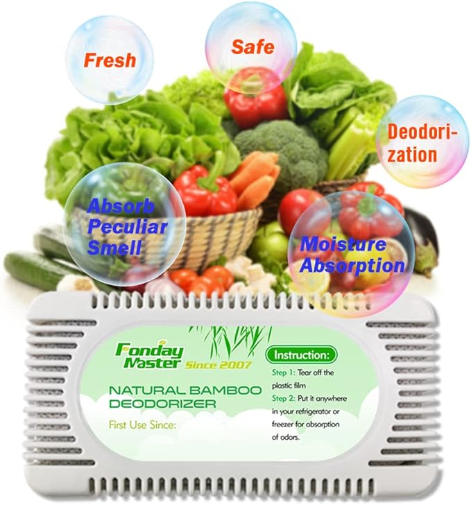 2Packs Fonday Refrigerator Deodorizer Odor Eliminator for Fridges Freezers Coolers Lunch Boxes Bamboo Charcoal More Effective Than Baking Soda