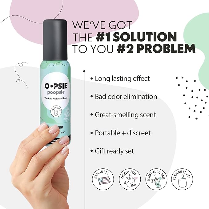 OOPSIE POOPSIE Wild Mint Before & After You Go Toilet Spray 2oz - Portable Odor Eliminator