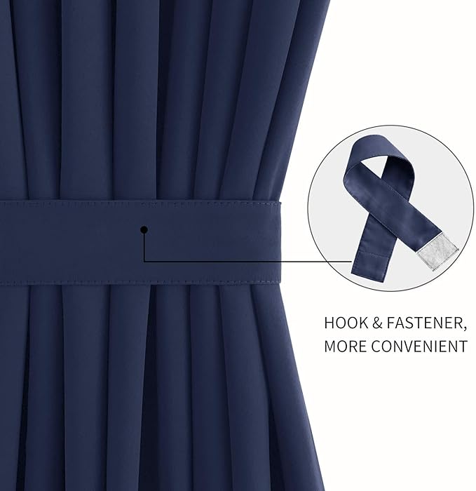 DWCN French Door Curtains – Rod Pocket Thermal Blackout Curtain for Doors with Glass Window, Kitchen and Patio Doors for Privacy, 54 X 72 Inches Long, 1 Curtain Panel with Tieback, Navy Blue