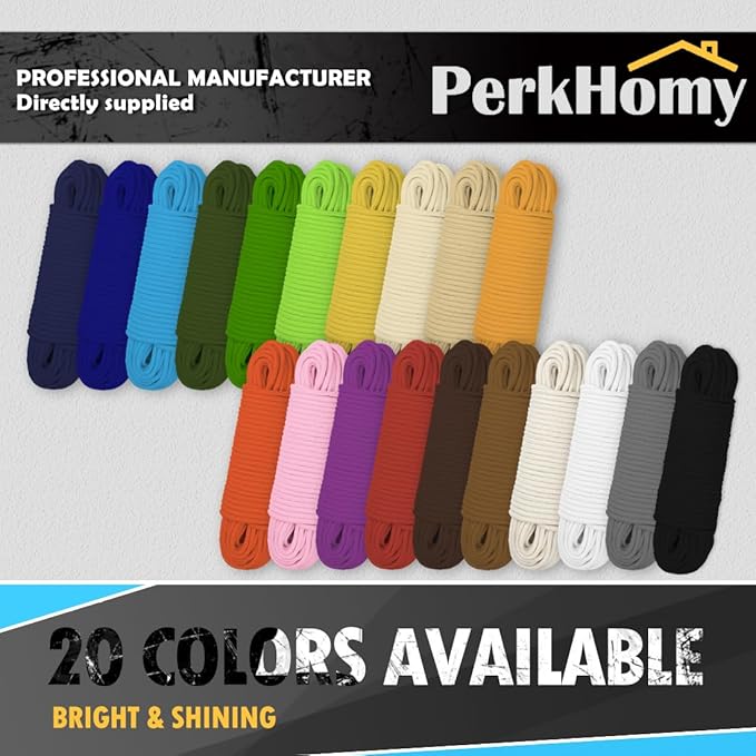 PerkHomy Cotton Rope 3/16" (5mm) 100 ft Multi Purpose Utility Diamond Braided Cord, Natural Cotton for Clothes Line Camping Crafting Flag Pole, Light Green