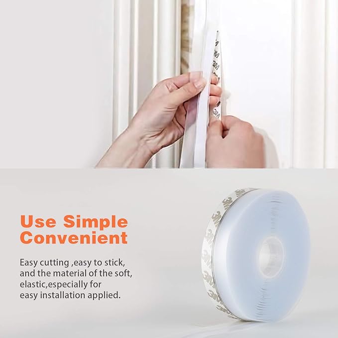 26 Feet Silicone Seal Strip, Transparent, 60MM - Door & Window Seal, Draft Stopper, Adhesive Tape for Doors, Windows & Shower Glass Gaps