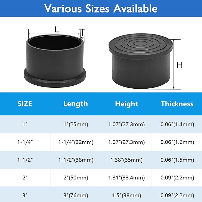 4 Pcs 1-1/2" Round Rubber Chair Leg Caps, PVC Table Leg Covers, Flexible & Anti-Slip Furniture Leg End Caps, Chair Leg Floor Protectors for Bar Stool Leg Patio Indoor, Black