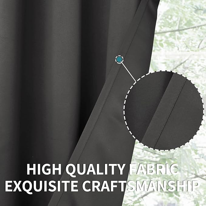 BGment Short Blackout Curtains for Bedroom - Rod Pocket Thermal Insulated Room Darkening Curtain for Kitchen, 52 x 45 Inch, 2 Panels, Dark Grey