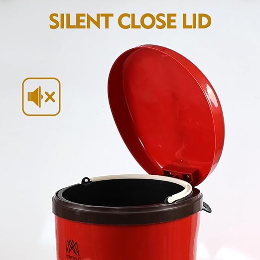Round Trash Can with Soft-Close Foot Pedal, 2 Gallon Waste Bin with Lid, Bathroom Step Waste Can, Red