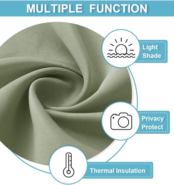 RYB HOME Small Curtains Blackout - Privacy Insulating Farmhouse Mini Curtains for Kids Bedroom RV Camper Windows Trailer Bathroom Kitchen Cabinet Door Window, W 29 x L 36, Sage Green, 2 Panels