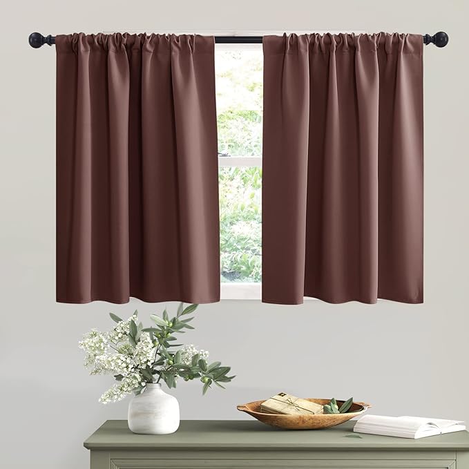 RYB HOME Blackout Curtains for RV Camper Windows, Privacy Thermal Insulating Mini Curtains & Drapes for Bedroom Bathroom Basement Kitchen Door Window Cover, W 42 x L 36 inch, Chocolate Brown, 2 Pcs