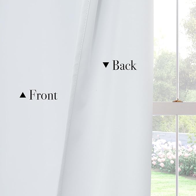 PONY DANCE White 100% Blackout Short Curtains for Kitchen Over Sink 45 inch Long 2 Panels Set, Black Out Small Window Curtains for Bathroom, Thermal Insulated Half Window Cafe Drapes, 42" W x 45" L