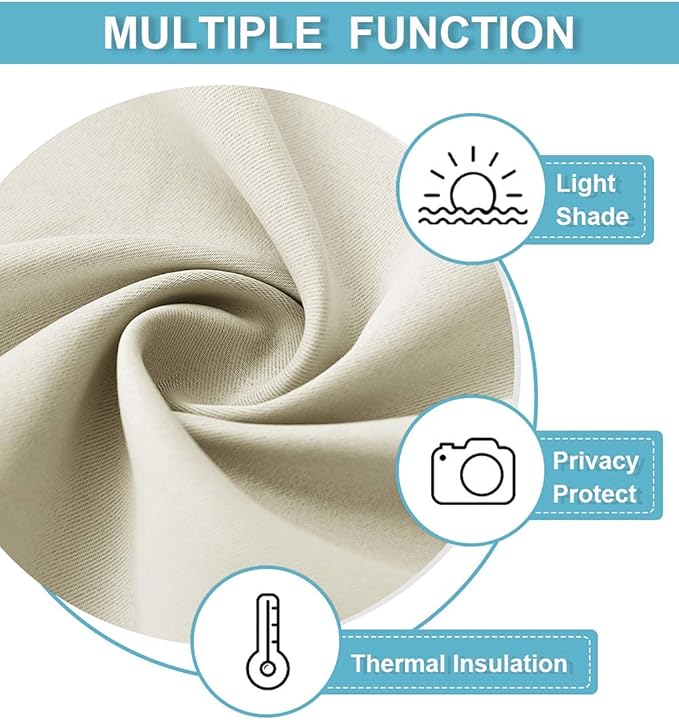 RYB HOME Blackout Curtains & Drapes - Light Block Thermal Insulated Privacy Window Covering for Bedroom Living Room Office, W 42 x L 72 inch, Beige, 2 Panels