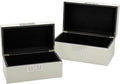 Galt International Storage Box Set Decorative Storage Box w/Hinged Lid Classic Design Wood Decor Boxes with Geometric Clasp Storage for Bedroom & Home - Set of 2 (White & Silver)