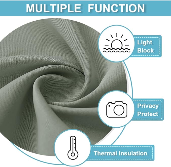 RYB HOME Short Curtains for Bedroom Kitchen, Vertical Room Darkening Drapes Thermal Insulated, Sage Green Curtains for Small Window Classroom Office, W42 x L30 Inches, 2 Panels