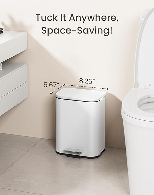 Cesun Small Bathroom Trash Can with Lid-1.3 Gal, Outdoor Stainless Steel Garbage Can for Dog Poop with Anti-Slip Base, for Bathroom, Bedroom, Office, RV, Living Room, White