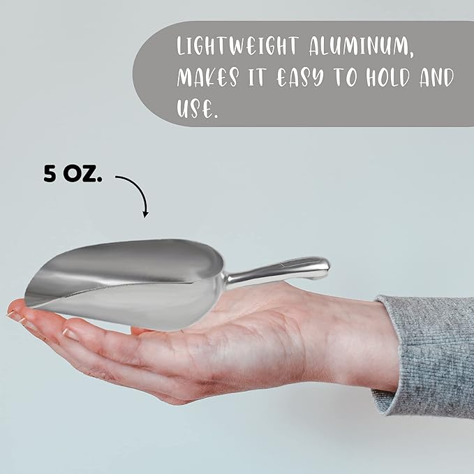 Cast Aluminum Utility Scoop, 5-Ounce - Round Bottom, Small ice scoop For Multi-Purpose Use, With Finger Groove Handle (Hand Wash Only) 5 oz.