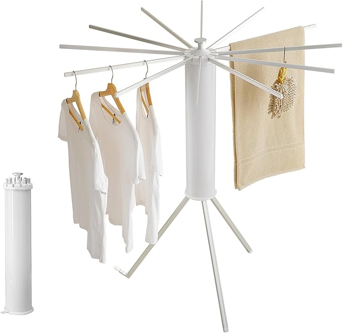 JOOM Tripod Clothes Drying Rack, Garment Rack Portable and Foldable Space Saving Laundry Drying Rack - Drying Rack Clothing Floor Folding Balcony Bedroom Household Aluminum