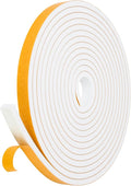 Weather Stripping Door Seal Strip (3/5 Inch X 1/4 Inch X 16Feet), Strong Adhesive, Lightproof, Soundproof, Weatherproof Foam Tape Insulation for Sliding Door, Front Door Frame, Windows- White