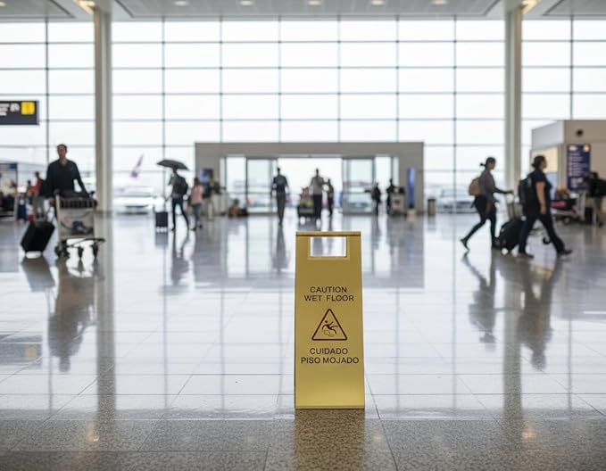 2 Pcs Wet Floor Sign, 24 Inch Gold Stainless Steel Caution Wet Floor Sign Double Sided Foldable Bilingual Commercial Safety Warning for Hotel Market Restroom Restaurant Office
