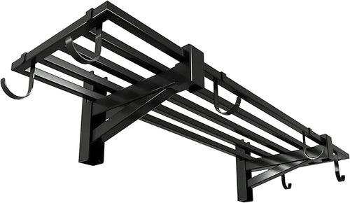 1-Pack Garage Wall Shelving,Heavy Duty Garage Storage Shelves, Wall Mounted Storage Shelving with 6 Hooks, 250LB Capacity, Black
