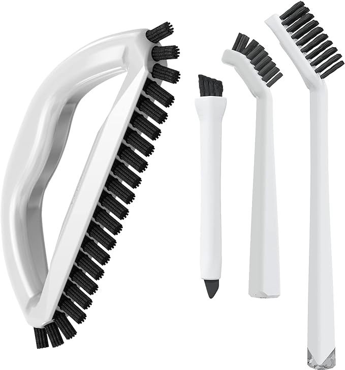 Grout Cleaning Brush Set (4 Pcs) Heavy Duty Hand Grout Scrub Brush & Detail Cleaning Brush Set for Baseboards,Floor, Corners, Shower, Bath Tub & Tiles