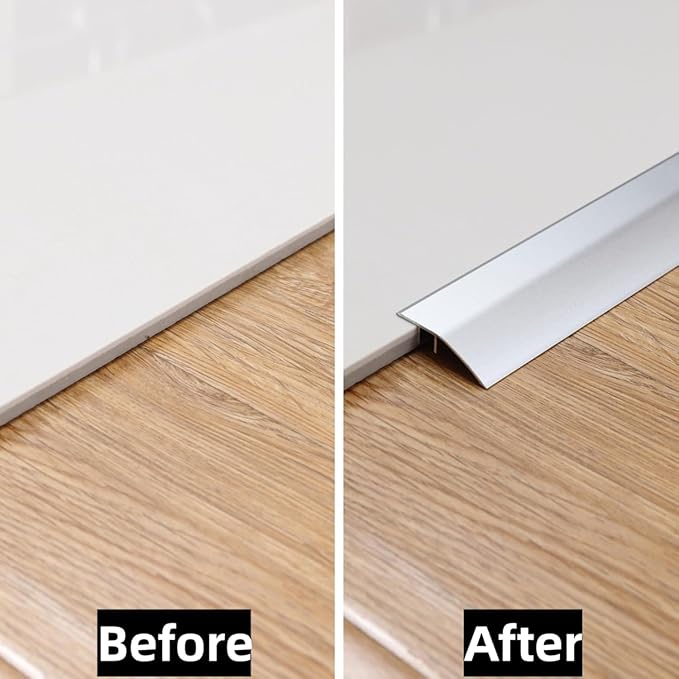 Gaahing Aluminum Floor Transition Threshold Strip, Bridge The Height Gap Between 0.2 to 0.5 inches for Doorway Ramp Tiles Laminate Planks (35.4in x 1.7in, Matte Silver)
