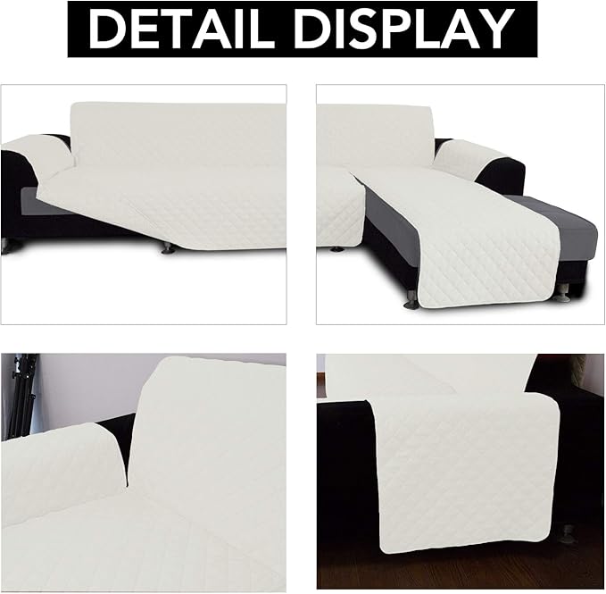 Easy-Going Sofa Slipcover L Shape Sofa Cover Sectional Couch Cover Chaise Cover Reversible Furniture Protector for Pets Kids Children Dog Cat (Large, Ivory/Ivory)