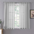 Tollpiz Short Sheer Curtains Linen Textured Living Room Curtain Sheers Light Filtering Rod Pocket Voile Curtains for Bedroom, 42 x 45 inches Long, Silver Grey, Set of 2 Panels