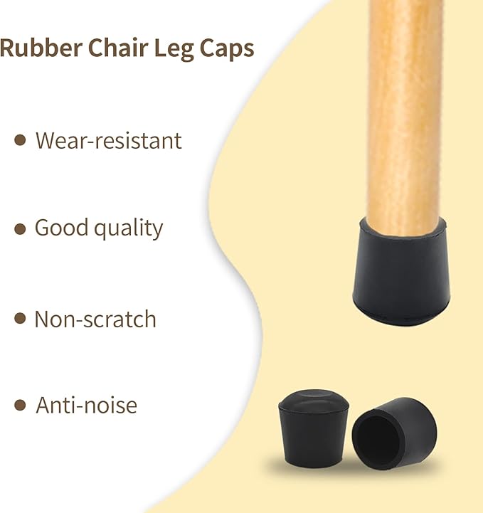 Flyshop Furniture Table Covers Non-Slip Durable Rubber Leg Tips Chair Leg Caps Floor Protectors Round Black 4PCS Size 12 mm, 1/2"