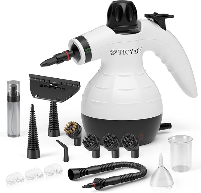 Steam Cleaner, Handheld Steam Cleaner for Home, 16-Piece Steam Cleaner Kit with Automatic Steam Switch, Steamer for Kitchen, Bathroom, Car, Living Room and Multi-Surface Deep Cleaning (White)