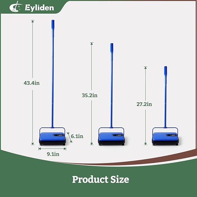 Eyliden Carpet Sweeper, Mini Size Lightweight Hand Push - No Noise, Non-Electric, Easy Manual Sweeping Only for Carpet Cleaning (Blue)