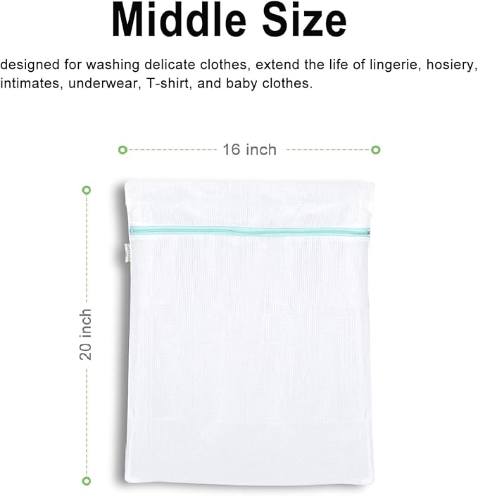 OTraki Mesh Washing Bags for Laundry 2 Pack 16 x 20 Inch Medium Mesh Bag Laundry Washer Delicates Lingerie Wash Machine Net Zipper Bag Heavy Duty Home Dorm Hotel Travel Storage Organizer, White