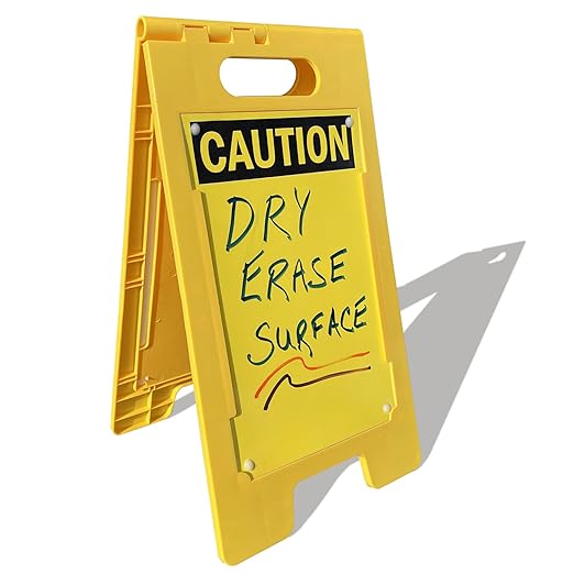 SmartSign - SF-0127-FB-25x12-DE Caution Blank Write-On Folding Floor Sign With Dry Erase Finish By | 25" x 12" Plastic