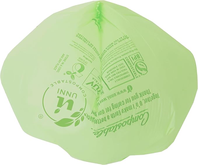 UNNI Compostable Trash Bags, 8 Gallon / 30 Liter, 50 Count, Extra Thick 0.85 mil Medium Kitchen Food Scrap Bin Liners, Certified by BPI, CMA & OK compost HOME, Meets the ASTM D6400 Standard