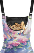 Hummingbird and Flower Clothes Pin Hanging Bag with Hanging Rope for Clothes Pins and Clothespins - Heavy Duty Outdoor Use 14.5 X 12 Inch Clothespin Bag