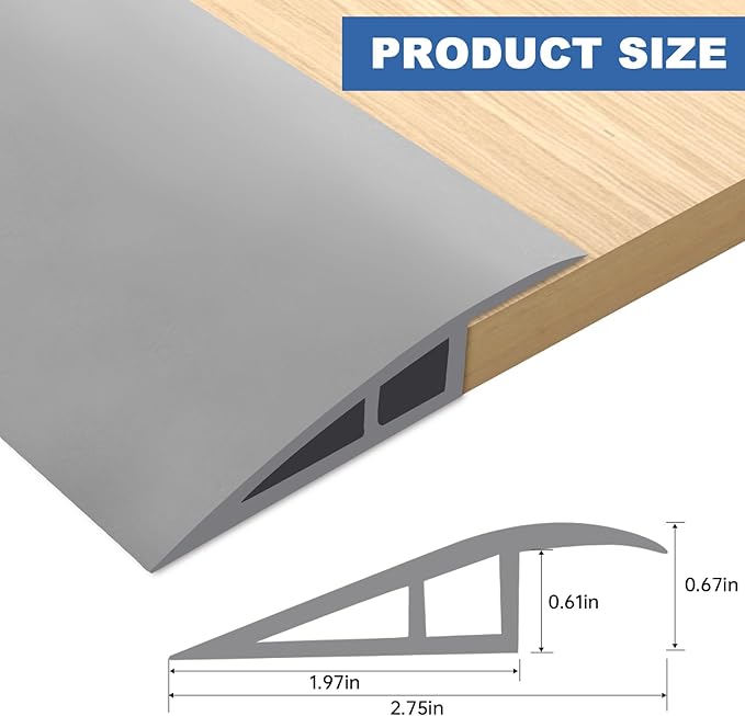 Vinyl Door Threshold Flooring Transition Strip Self Adhesive Carpet Edging Strip for Laminate Doorway Edge Threshold from 2/5" to 3/5" (Gray, 3.3 Ft)