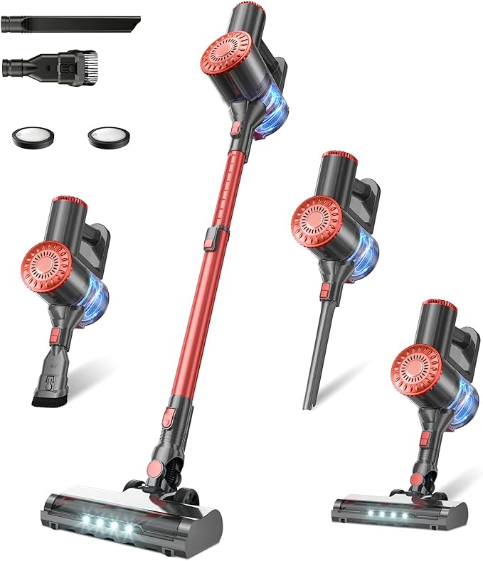 Cordless Vacuum Cleaner with Self-Standing, Powerful Stick Vacuum Cleaners for Home, 8-in-1 Lightweight Rechargeable Vacuum, 7-Layer Filtration,Ideal for Carpet, Pet Hair, Hardwood Floors