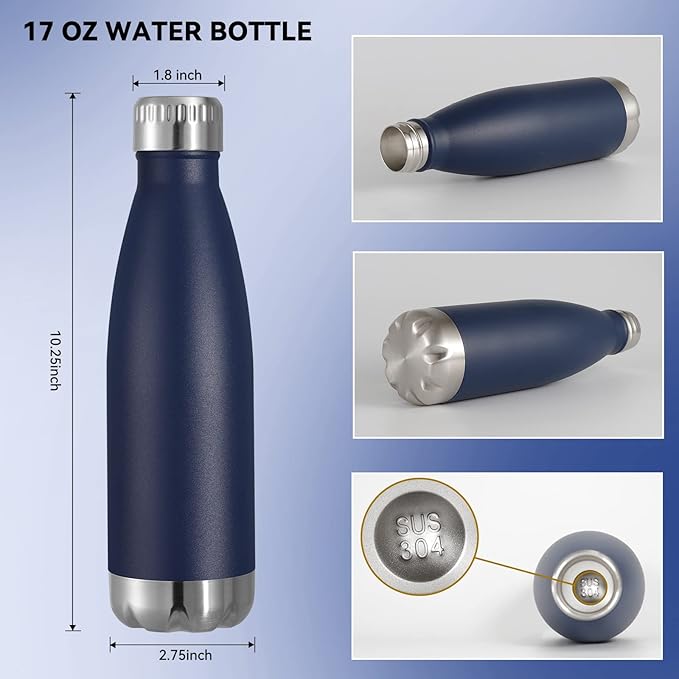 VEGOND 17oz Stainless Steel Water Bottles Bulk, Reusable Metal Sports Water Bottle Keeps Drink Hot and Cold, BPA Free Double Wall Vacuum Cola Shape Insulated Water Bottles for Camping Gym, 8 Pack