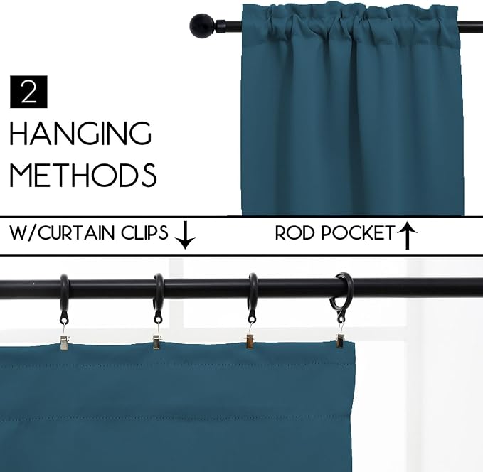 Pickluc Cafe Curtain (Half Window Curtain) 30 Inches Length, Rod Pocket Kitchen Curtain, Short Blackout Curtain for Small Window, 30" Wide and 30" Long, 2 Panels, Bluestone