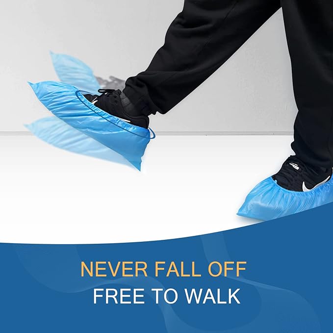 Hitituto Shoe Covers Disposable Non-slip for Indoors -100 Pieces (50 Pairs) Waterproof Premium CPE Booties Shoes Protectors Coverings, fits up to size 11 US Men and 13 US Women, Blue, Large
