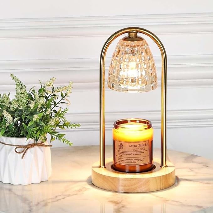 Candle Warmer Lamp with Timer and Dimmer, Electric Scented Wax Warmer for Bedroom, Home Decor Aroma Candle Holder Night Light/Table Lamp - Gift (ABC-Golden-Oval)