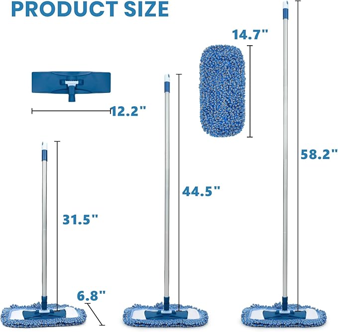MAVRIZ Dust Mop for Hardwood Floor Washable Wet and Dry Mop with 58" Long Handle, 360° Rotating Microfiber Mop for Wood, Laminate, Tile Floor