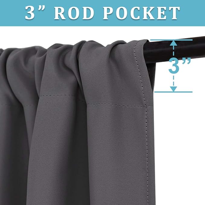 RYB HOME Blackout Curtains for Kitchen, Over Sink Privacy Curtains Window Decor, Thermal Insulating Drapes for Bathroom Cafe Bedroom Small Window, W 42 x L 24 inch, Grey, 2 Panels