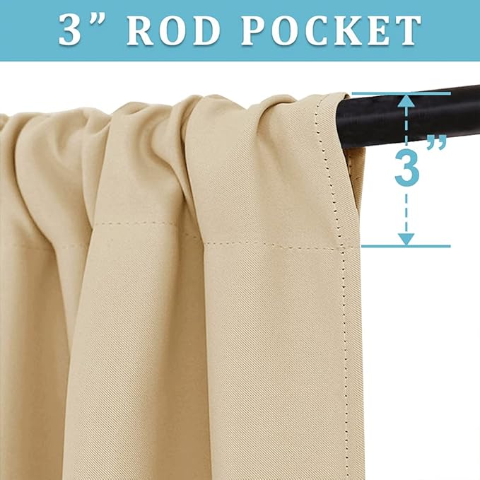RYB HOME Blackout Curtains 63 inches Long - Energy Saving Insulation Large Window Curtain Blinds for Bedroom Living Room Dining Basement Home Office, W 62 x L 63 per Panel, Biscotti Beige, 2 Pcs