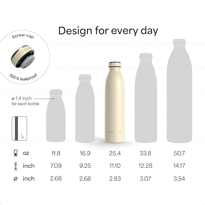 LARS NYSØM Stainless Steel Insulated Water Bottle 12oz 17oz 25oz 34oz 51oz | Insulated Thermo Flask for Hot and Cold Beverages | Leakproof Drinking Bottle (Pine Green, 25.4oz)