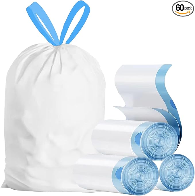 15 Gallon white drawstring trash bags, No tear open large floral scent garbage bag,Ultra thickened plastic for tall kitchen,Office,Living room Commercial Use 26x30 inches