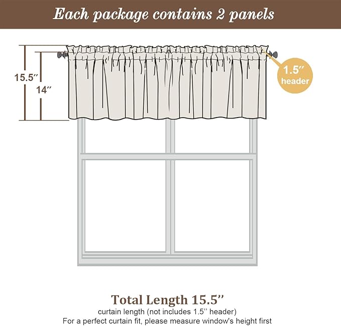 Chyhomenyc Sheer Valances for Windows 2 Pack, Small Window Curtains for Living Room Bathroom, Modern Top Dual Rod Pocket Voile Basement Curtains, 42W x 14L inches, Gold